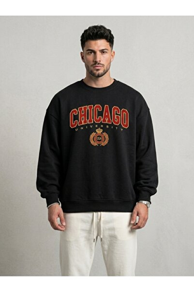ZAVIXO Oversize Sweatshirt Chicago University College Printed Crew Neck Long ...