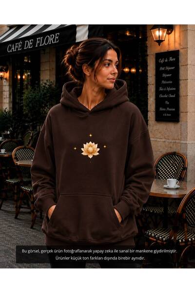 EMMODA Women's Lotus Flower Printed Sparkling Star Motif Hooded Kangaroo Pock...