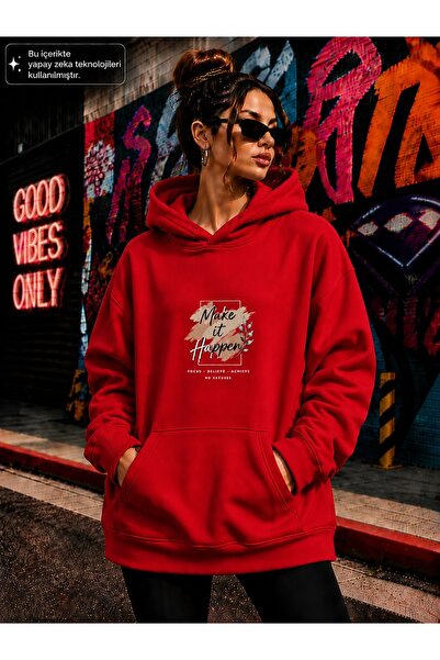 EMMODA Women's Typographic Make It Happen Graphic Printed Hooded Kangaroo Poc...
