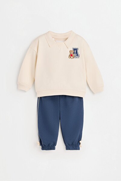 LEFTIES Polo yaka sweatshirt ve bağcıklı pantolon takımı