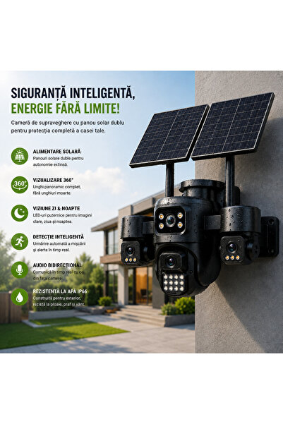 MODALITE Cameră de supraveghere cu panou solar dublu, 4G AOV 12MP, patru lent...