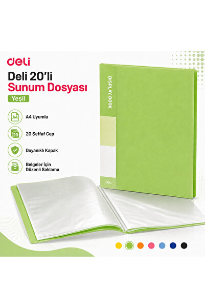 Deli A4 20'li Sunum Dosyası 20 Şeffaf Cepli Display Book Evrak ve Belge Dosyası