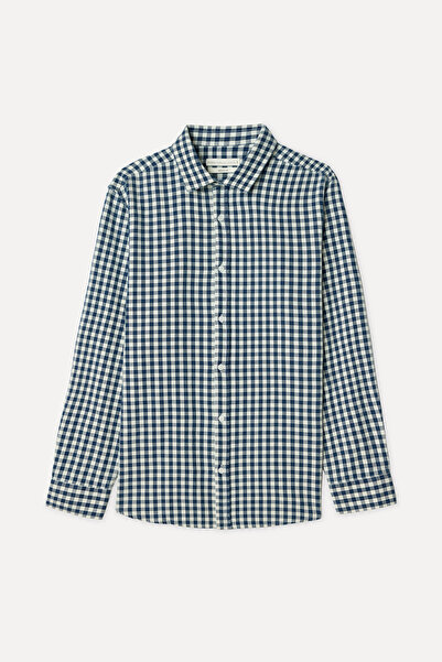 Mudo Men's Navy Blue Plaid Regular Fit Long Sleeve Shirt