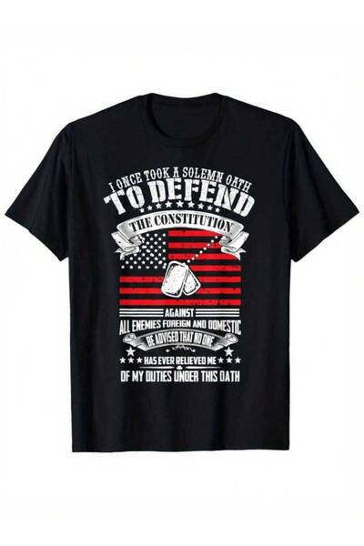 k222 Men's Vintage American Flag T-Shirt - Black With Red & White Stripes, Pa...