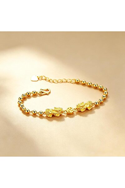 Generic Brand Gold‑Toned Adjustable Chain Bracelet, Oriental Folk‑Art Carved ...