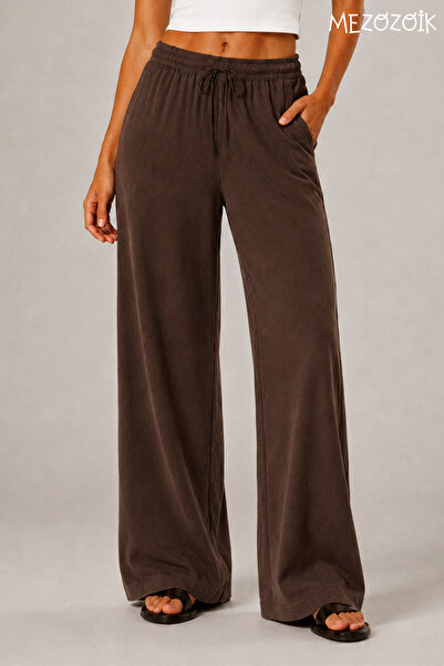 mezozoik Women’s Linen Blend High-Waist Wide-Leg Pocketed Palazzo Pants