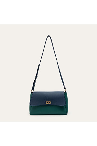 Mudo Women's Green Contrast Buckle Shoulder Bag