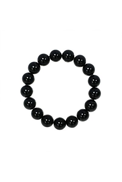 Generic Brand Solid Black Polished Stone Beaded Bracelet, Unisex Minimalist F...
