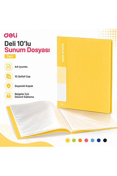 Deli A4 10'lu Sunum Dosyası 10 Şeffaf Cepli Display Book Evrak ve Belge Dosyası