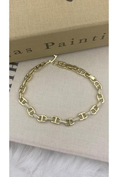 Hedef Bijuteri 14K Xuping Gold Renk Ataç Zincir Geçişli Zirkon Taşlı Bileklik...