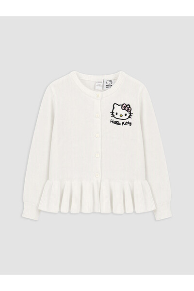 LC Waikiki Ecru hello kitty embroidered girl's knit cardigan