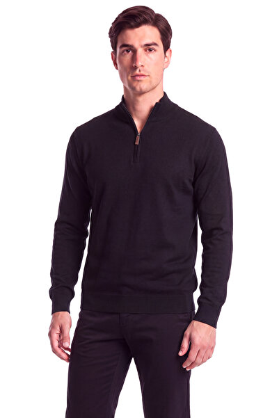 PAUL&SHARK Men's Regular Fit Stand Collar Zippered Long Sleeve Navy Blue Sweater