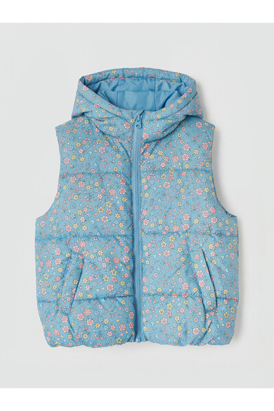 LC Waikiki Lcw Kids Turquoise Hooded Floral Girl's Inflatable Vest