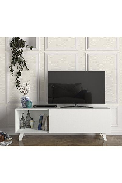 Dekorister Smart Tv Ünitesi 140 cm - Ayaklı Düşer Kapaklı ve Raflı Modern Tel...