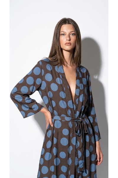 Minteks Lola Polka Dot Long Loose Kimono Dressing Gown