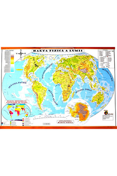 CARTA ATLAS Harta de perete a lumii. Harta Fizica + Harta Politica