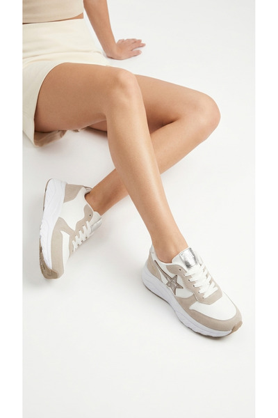 Limeo Women's Shiny Star Detailed Thick Sole Casual Lace-Up Sports Shoes Sneaker