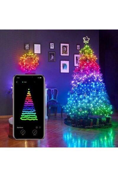 Generic Lumini inteligente RGB pentru bradul de Crăciun, lungime 8 m, cu apli...