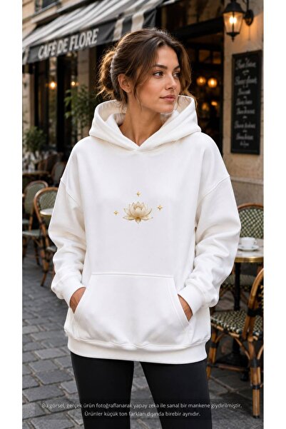 EMMODA Women's Lotus Flower Printed Sparkling Star Motif Hooded Kangaroo Pock...
