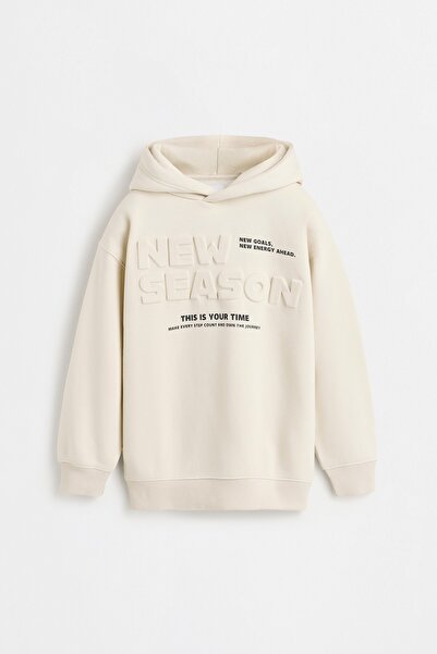 LEFTIES Kabartmalı yazılı kapüşonlu sweatshirt