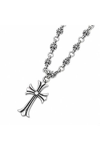 OEM Colier cu cruce argintie – Stil gotic unisex, lanț de 50 cm