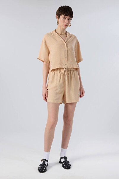 İpekçi Otantik Botanica Shade Textured Tencel Shorts Clay Beige