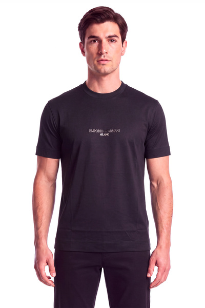 Emporio Armani Men's Regular Fit Logo Embroidered Short Sleeve Black1 T-Shirt