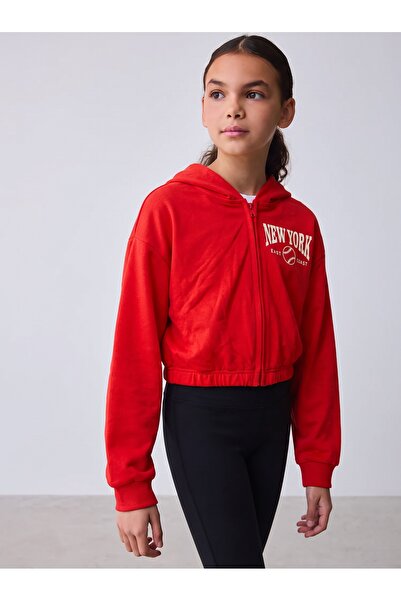 Tinymuyt Girl's Hooded Zippered Sweatshirt Red