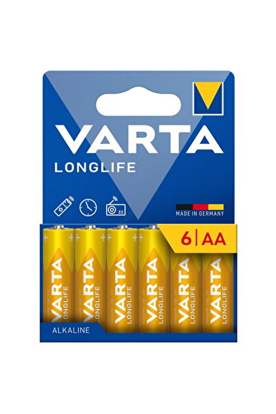 Varta Longlife AA Battery, Alkaline, 1.5V, LR6, Set of 6 pieces