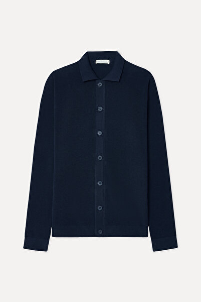 Mudo Men's Navy Blue Polo Collar Cardigan