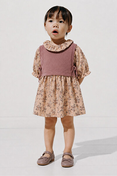 Tifina Kids Baby Girl Floral Patterned Dress Side Tie Thin Knitwear Set Daily...