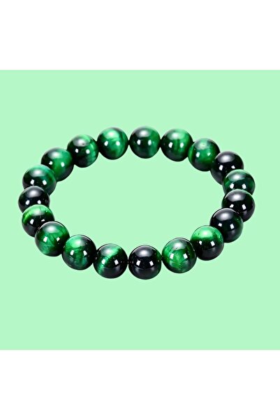 Generic Brand Green Shiny Stone Beaded Bracelet, Unisex Glossy Round Bead Str...