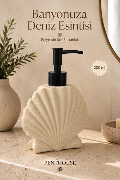 Penthouse Polyresin İstiridye Deniz Kabuğu Tasarım Sıvı Sabunluk 200 ml Dekor...