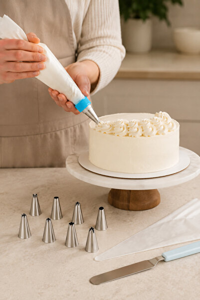 Kitchen Way Cream Bag and 8 Pieces Nozzle Set for Cake, Cupcake, Cookie Decor...