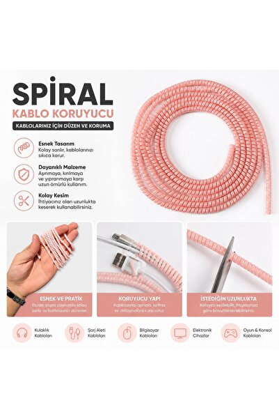 izel aksesuar Rainbow Spiral Cable Protector Compatible for All Cables
