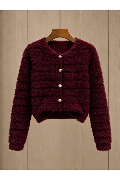 DAĞON'S Shadowy Gold Buttoned Women's Beard Knitwear Cardigan