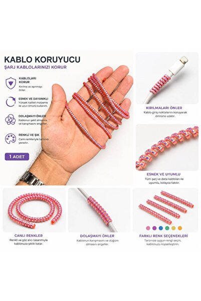 izel aksesuar Rainbow Spiral Cable Protector Compatible for All Cables