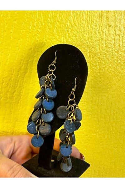 Gönülden Tasarım Blue Beaded Women's Grape Earrings 4 cm