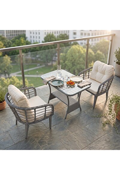 Tu Tienda KARTEPE 2 TEKLİ OTURAK+SEHPA(60*90) BAHÇE BALKON MUTFAK TAKIMI,GRİ ...