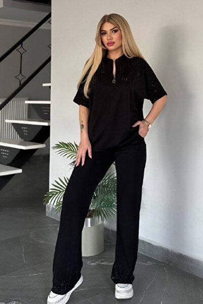 WOMAN VISION Γυναικείο Μαύρο Oversize Σετ Δύο Τεμαχίων: Κοντομάνικη Μπλούζα μ...