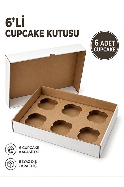 kutucum 6'lı Cupcake Kutusu – 6 Adet Cupcake Taşıma ve Sunum Kutusu