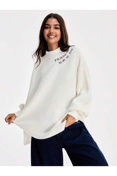 S.ÇLK Women's Oversize Stand Collar Letter Embroidered Balloon Sleeve Loose K...