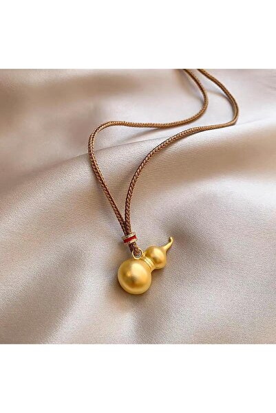 Generic Brand Gold‑Tone Solid Gourd‑Shape Pendant Necklace, Matte Finish Orie...