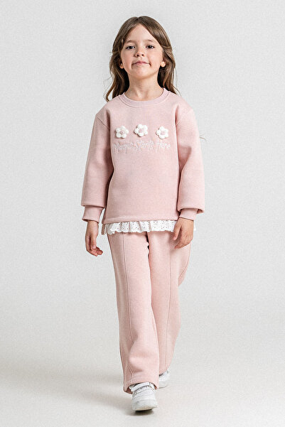 kinderos Floral and Lace Detailed Three Yarns Girls' Double Set - 26K 6415