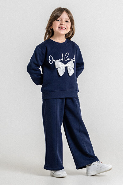 kinderos Girls' Double Set with Bow Detail and Printed Text - 26K 6419