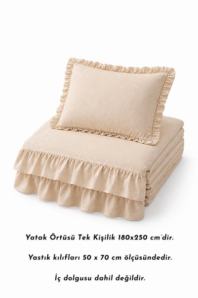perde plus %100 Pamuk Yatak Örtüsü Yastık Kılıfı Takımı Fırfırlı – Tek Kişilik Doğal, Nefes Alan, Yumuşak Doku