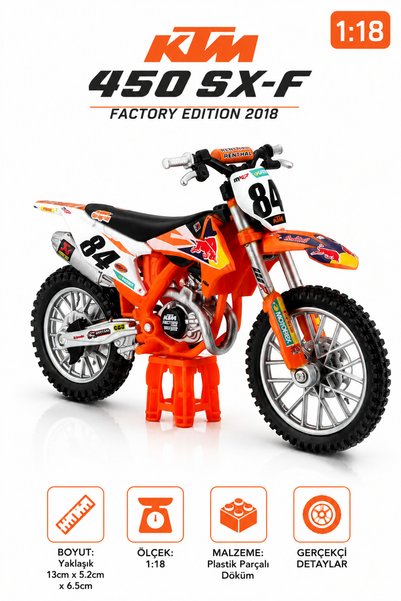 craftivio Bburago 1:18 KTM 450 SX-F Factory Edition 2018 Diecast Model Motosi...