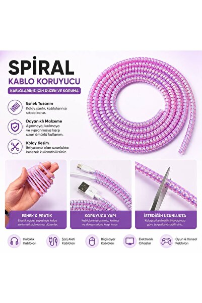 izel aksesuar Rainbow Spiral Cable Protector Compatible for All Cables
