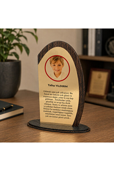 Kişiye Özel Ahşap Fotoğraflı Plaket 10x19 cm | MDF Masaüstü Anı ve Hediye Plaketi | Lazer Kesim