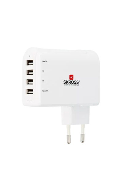 SKROSS Ștecher UE cu 4 porturi USB, alb, 3x 1A, 1x 2.4A